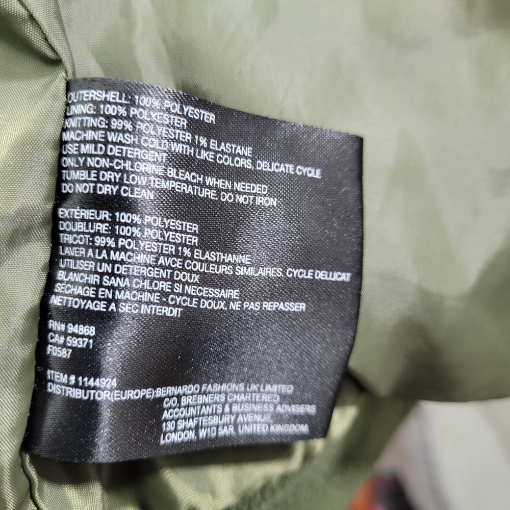 Bernardo Men's Olive Green Bomber Jacket Size S 10522-0488 - Picture 5 of 10